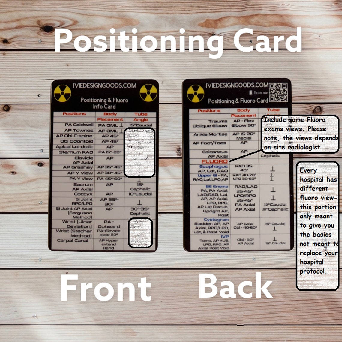 Xray Positioning Card and Fluoroscopy exams list and angulations – IVIE ...